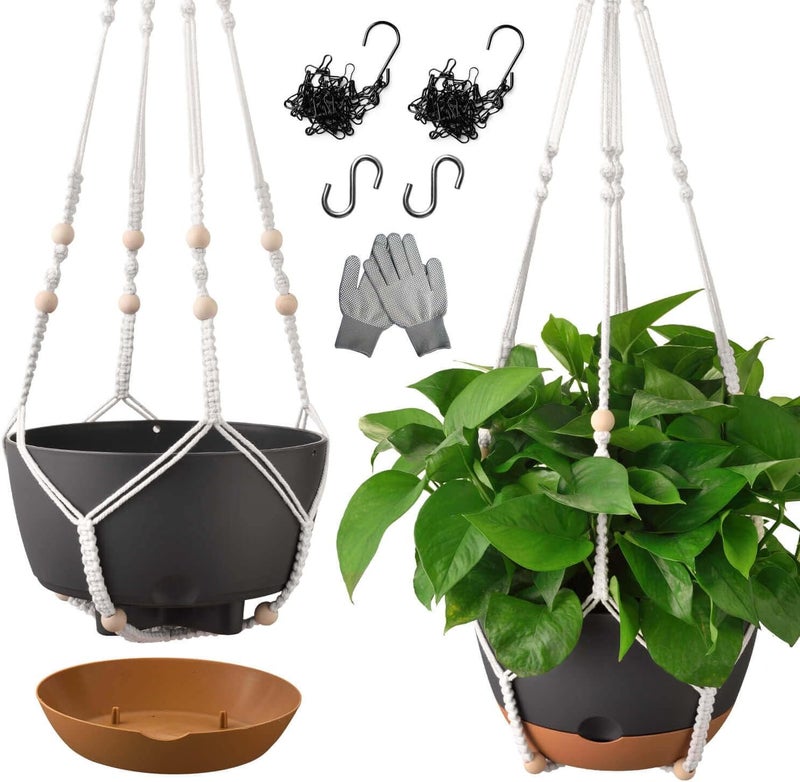 TIMOSUKI 10 Inch Hanging Planters for Indoor Plants,Set of 2 Hanging Pots for Plants with Self-Watering, Outdoor Hanging Plant Pot with Drainage and 2 Kinds of Hanging Baskets Hangers for Home Decor and Garden - Image 1